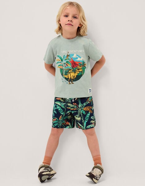 Dinosaur Print T-Shirt & Shorts Set, Green (GREEN), large