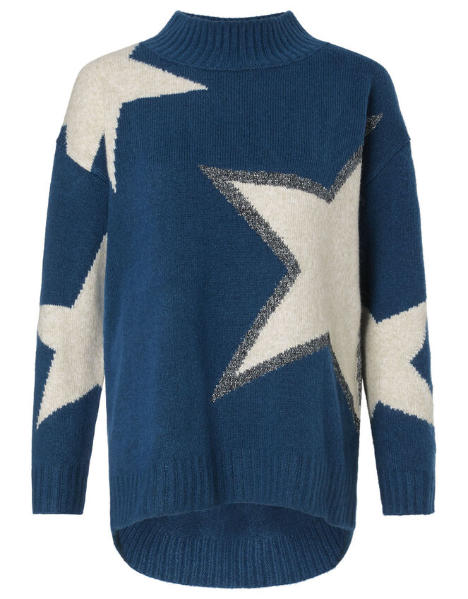 Shimmer Star Shape Knit Jumper, Teal (TEAL), large