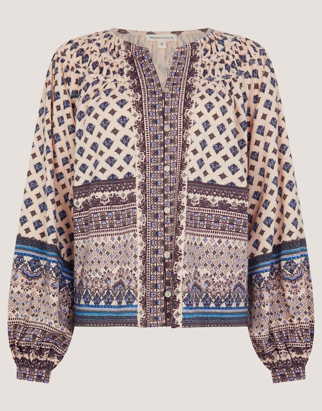 Hern Print Jersey Blouse, Cream (CREAM), large