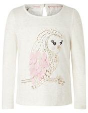 Owl Sequin Long Sleeve Top, Ivory (IVORY), large