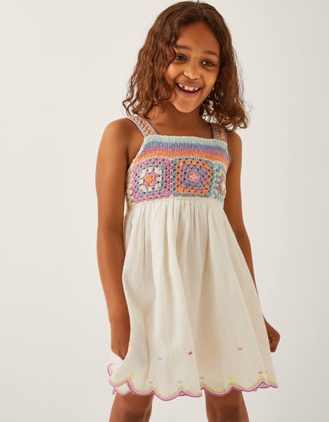 Crochet Sleeveless Dress, White (WHITE), large