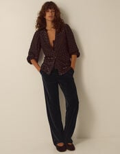 Mila Velvet Straight Leg Trousers, Black (BLACK), large