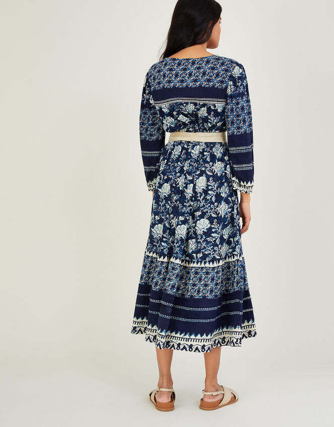 Floral Print Jersey Dress in Sustainable Cotton, Blue (NAVY), large