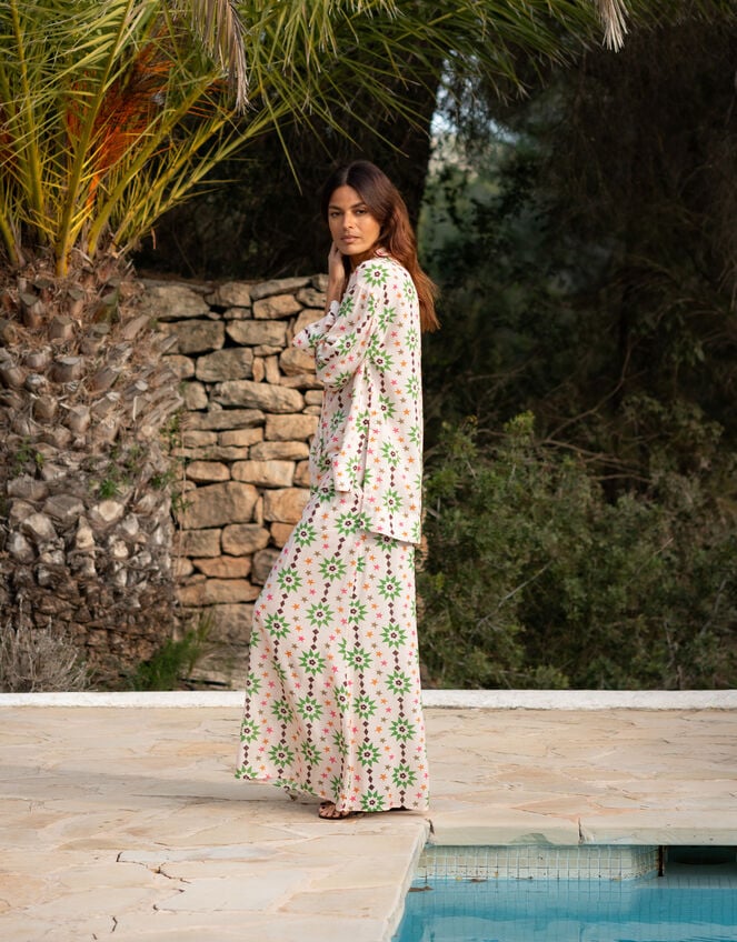 La Galeria Elefante Star Print Wide Leg Trousers, Orange (PEACH), large