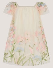 Baby Bryony Floral Embroidered Party Dress, White (WARM IVORY), large