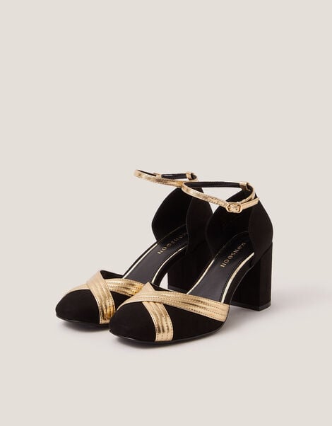 Joy Metallic Crossover Heels, Black (BLACK), large