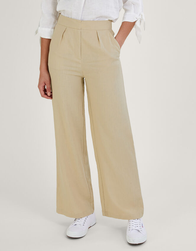 Jenny Shorter Length Trousers in Linen Blend, Natural (STONE), large