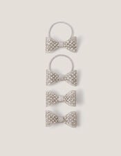 4-Pack Rhinestone Bow Hair Bands & Clips, Silver (SILVER), large