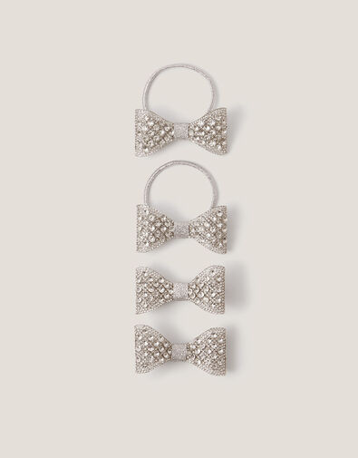 4-Pack Rhinestone Bow Hair Bands & Clips, Silver (SILVER), large