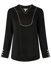 Metallic Bib Long Sleeve Top with LENZING™ ECOVERO™, Black (BLACK), large