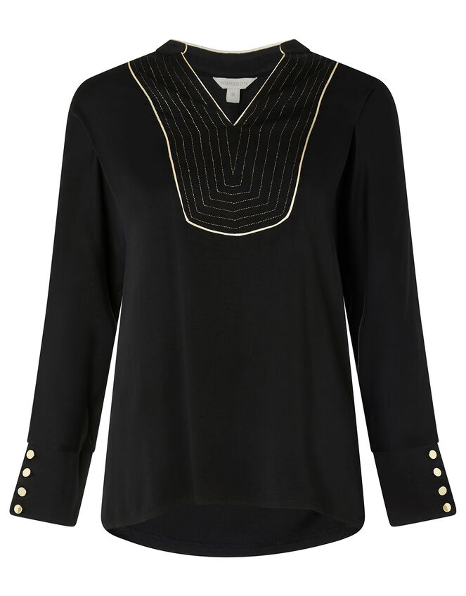 Metallic Bib Long Sleeve Top with LENZING™ ECOVERO™, Black (BLACK), large