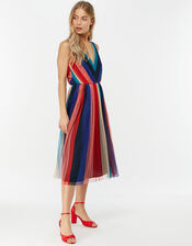 Simone Stripe Pleated Mesh Dress, Blue (NAVY), large