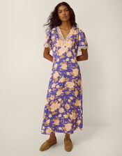 Lori Lace Floral Satin Midi Dress, Blue (BLUE), large