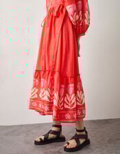 East Melba Print Long Sleeve Midi Dress, Orange (CORAL), large