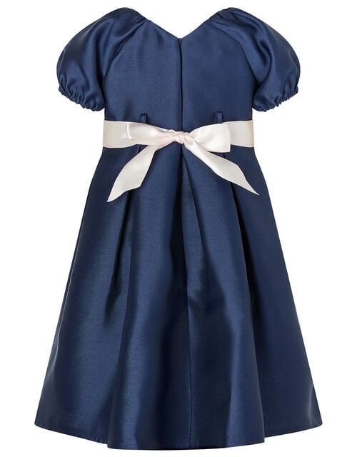 Baby Corsage Belt Duchess Twill Dress, Blue (NAVY), large