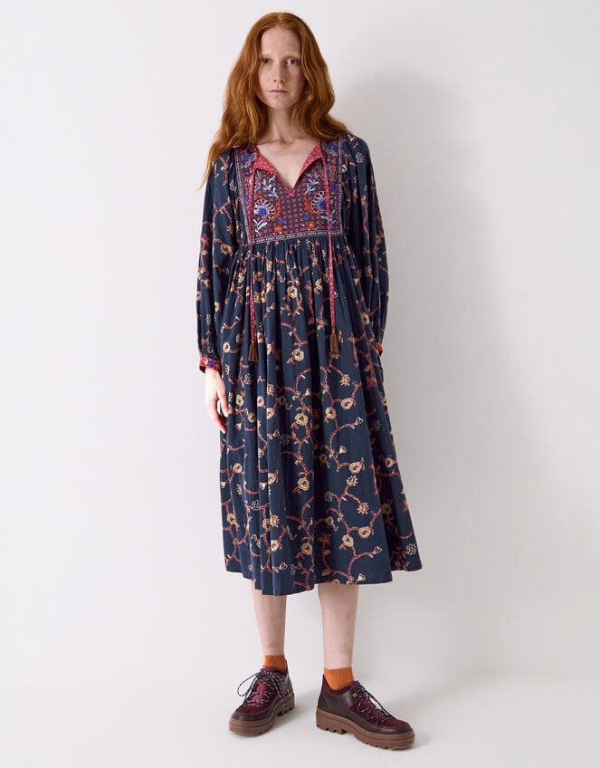 East Elenie Embroidered Floral Midi Dress, Black (BLACK), large