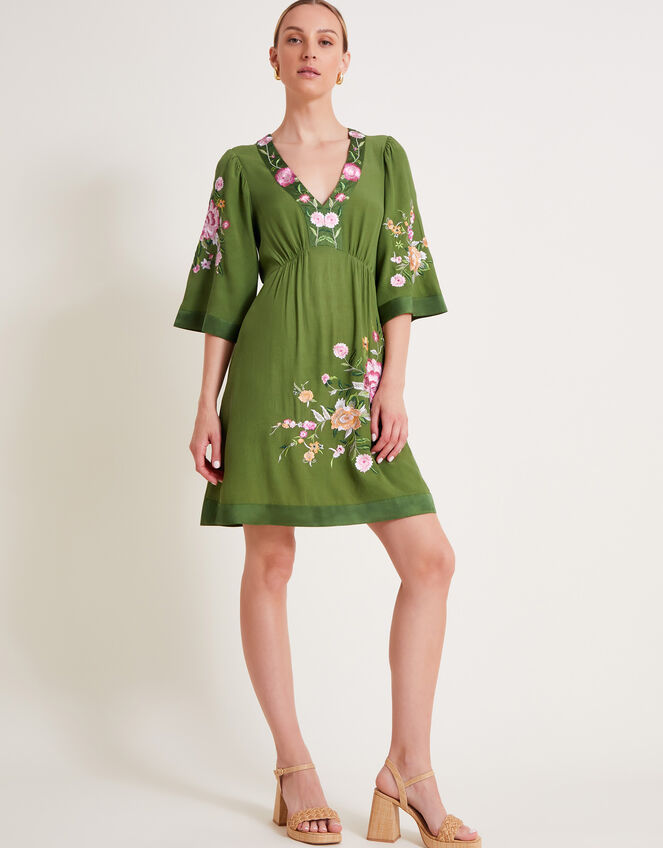 Alice Embroidered Short Dress, Green (GREEN), large