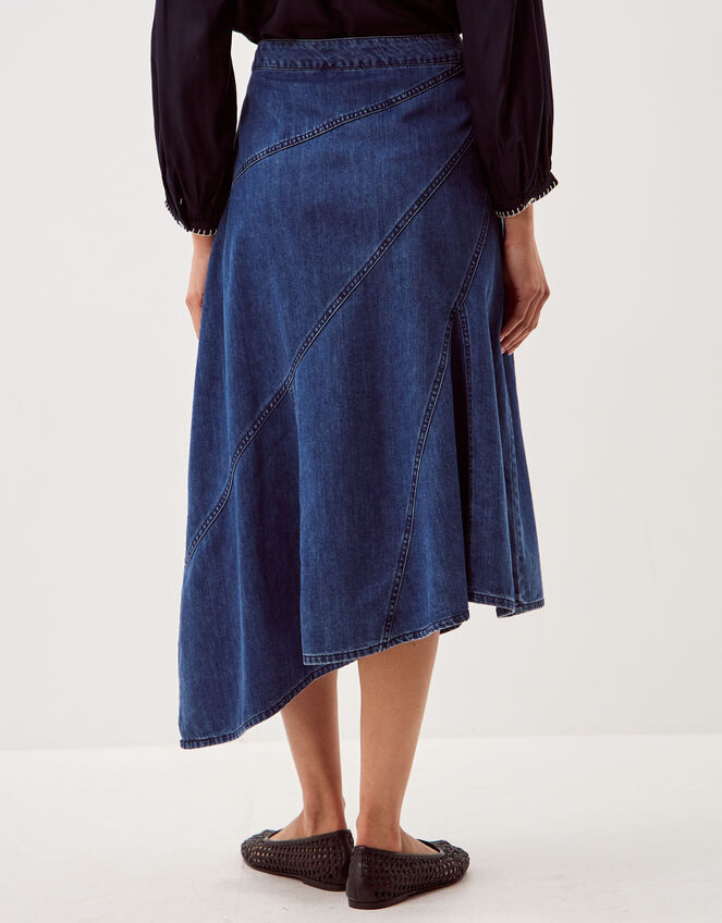 Annie Asymmetric Denim Midi Skirt, Blue (MID AUTHENTIC BLUE), large