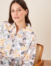 Palm Print Shirt in Linen Blend, Natural (STONE), large