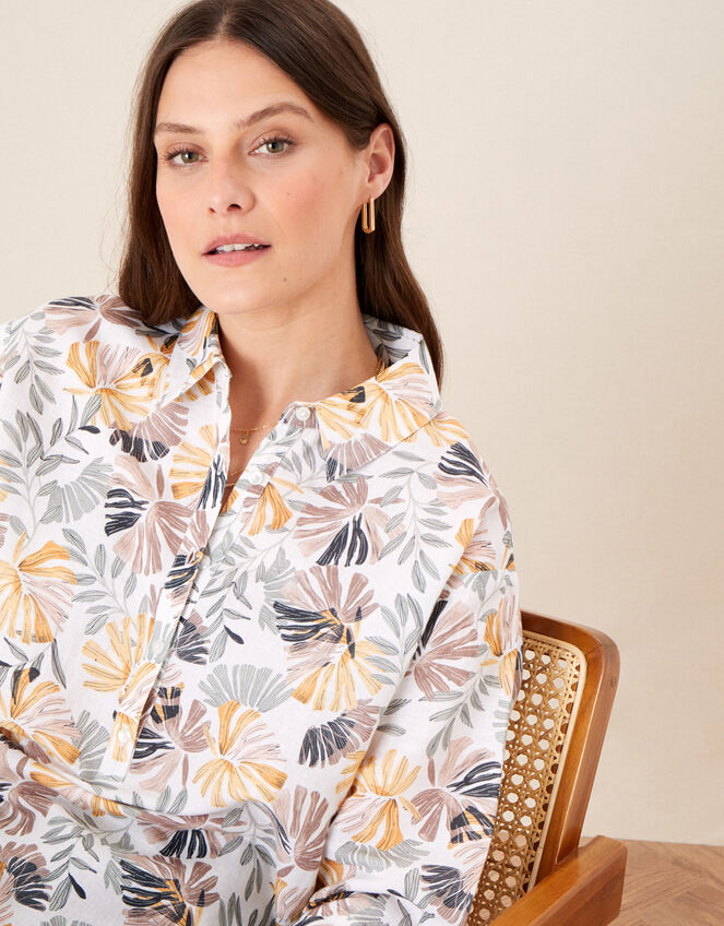 Palm Print Shirt in Linen Blend, Natural (STONE), large