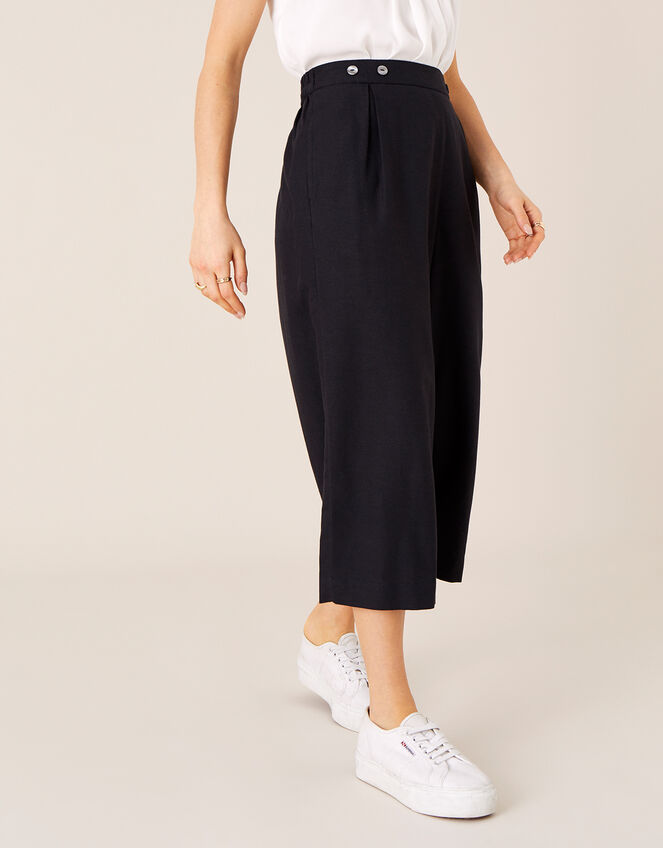 Cropped Trousers in Linen Blend, Black (BLACK), large