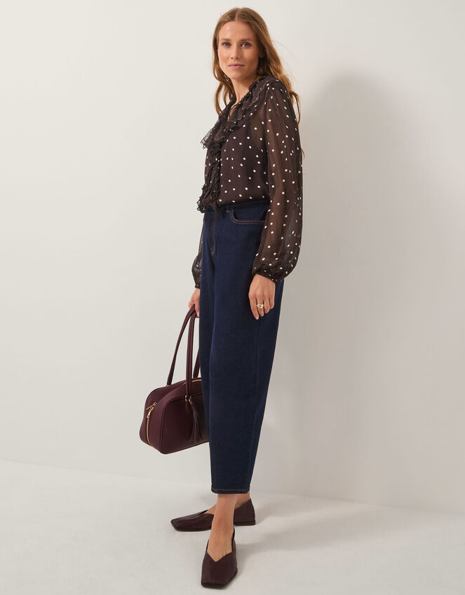 Mackie Sheer Polka Dot Ruffle Blouse, Brown (CHOCOLATE), large