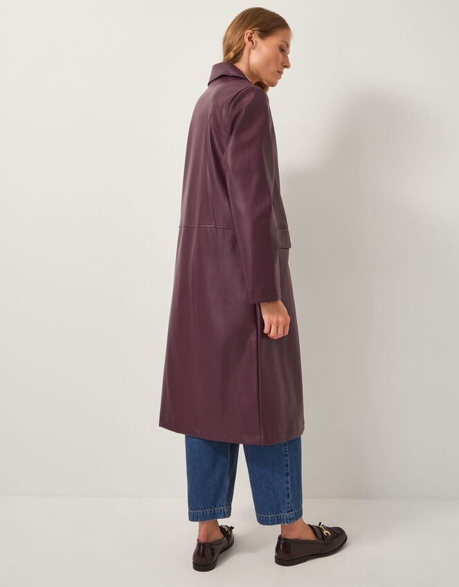 Paola Faux Leather Trench Coat, Red (BURGUNDY), large