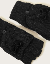 Velvet Bow Gloves, Black (BLACK), large