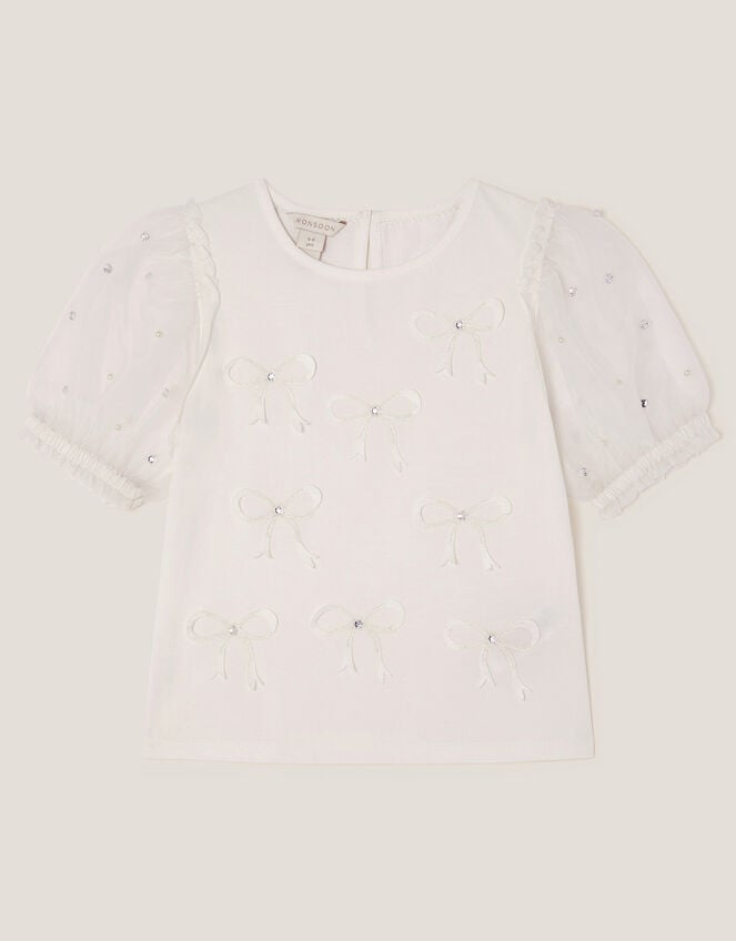 Bow Puff Sleeve T-Shirt, Ivory (IVORY), large