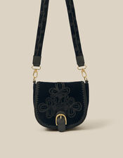 Dori Embroidered Velvet Saddle Crossbody Bag, , large