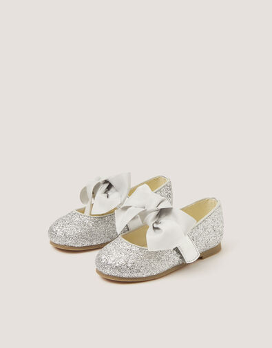 Baby Glitter Bow Mary Jane Ballet Flats, Silver (SILVER), large