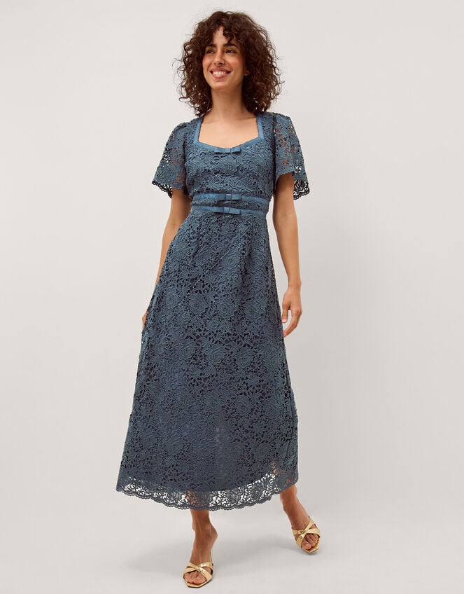 Regina Short Sleeve Lace Midi Dress, Blue (PETROL), large