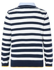 Stripe Knit Jumper with Collar, Blue (NAVY), large