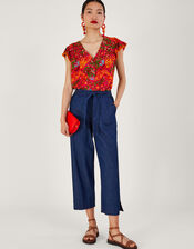 Leaf Print Jersey Top, Red (RED), large