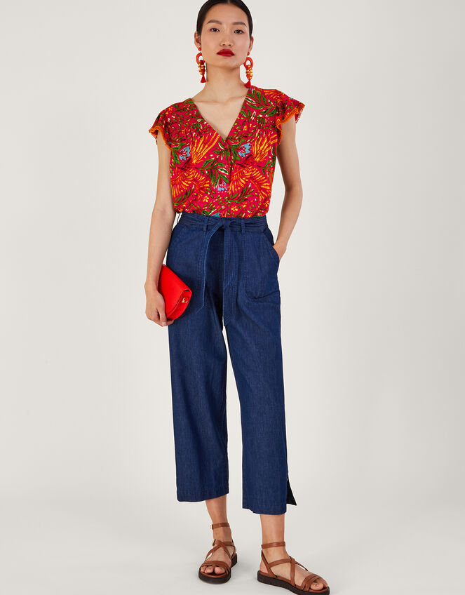 Leaf Print Jersey Top, Red (RED), large