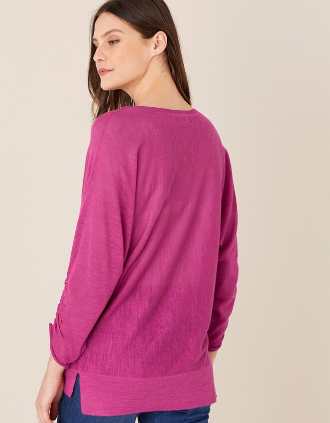 Gathered Sleeve Jumper in Linen Blend, Pink (PINK), large