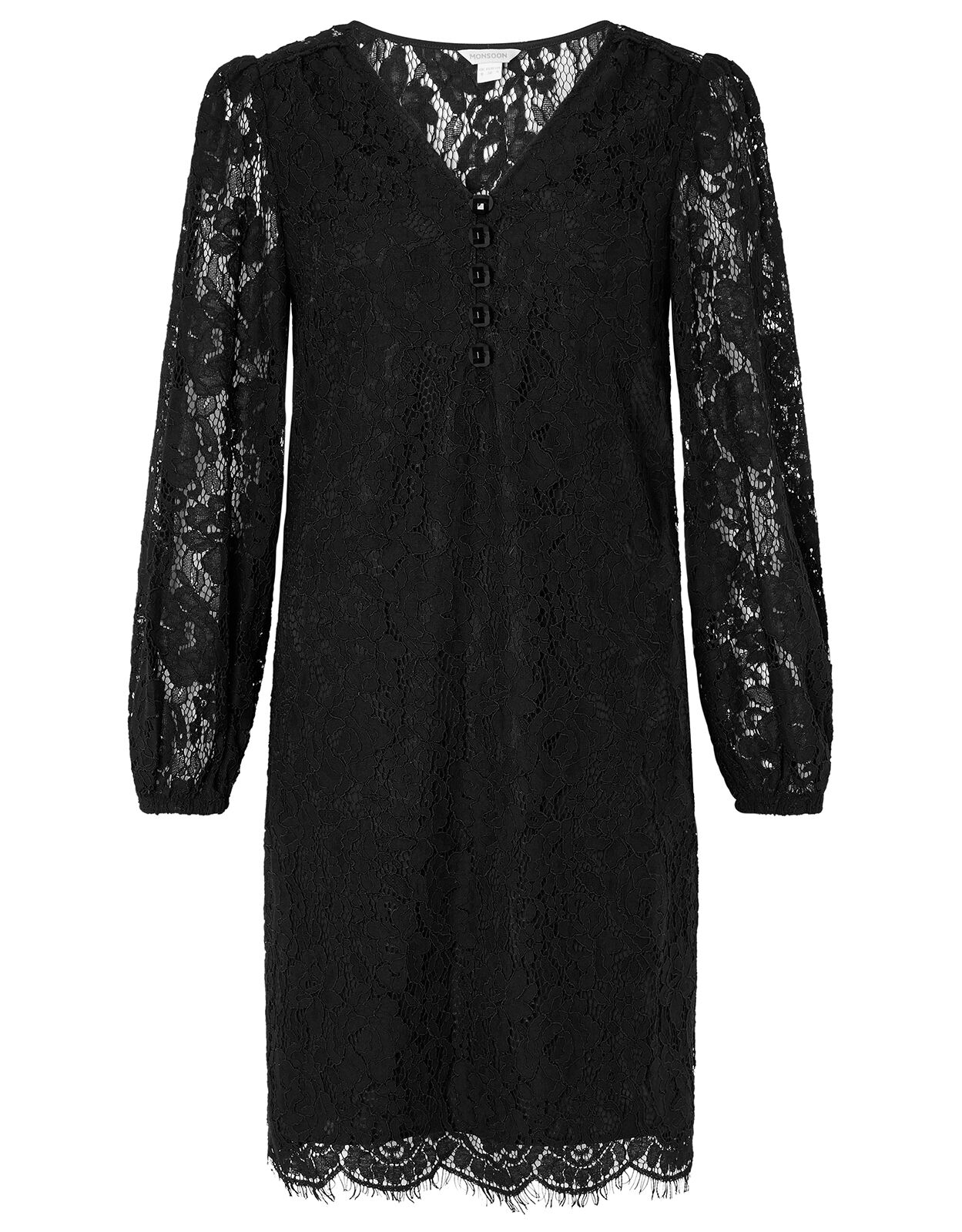 Lace Knee Length Dress Black