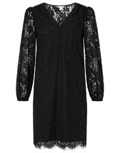 Lace Knee-Length Dress, Black (BLACK), large