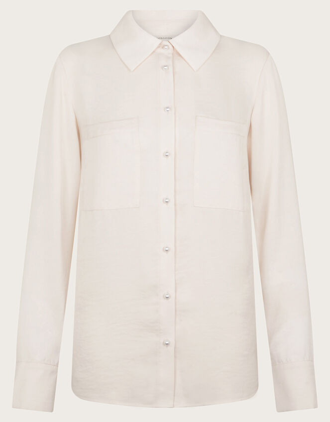 Wilma Pearl-Button Long Sleeve Shirt, LIGHT PINK, large