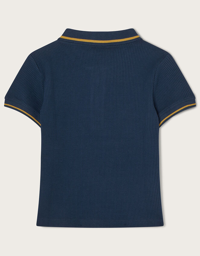 Zip Collar Textured Polo T-Shirt, Blue (NAVY), large