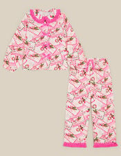 Christmas Letter Print Long Pyjamas Set, Pink (PINK), large