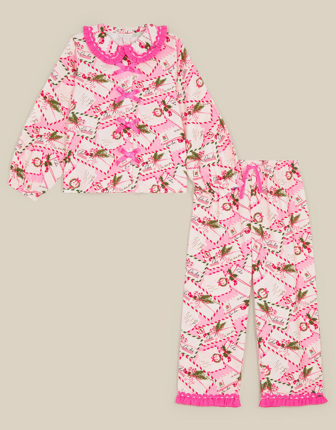Christmas Letter Print Long Pyjamas Set, Pink (PINK), large