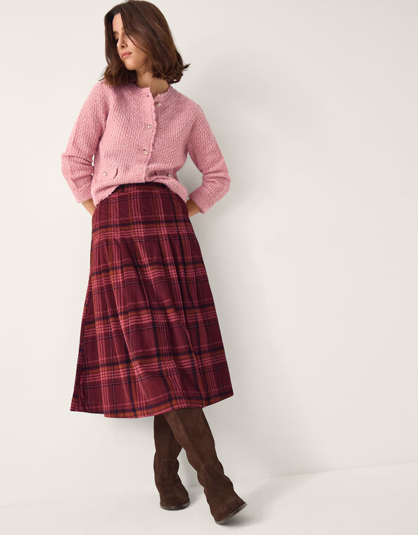 Charly Checkered Midi Skirt, Red (BURGUNDY), large