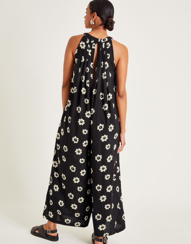 Lei Floral Wide Leg Jumpsuit, Black (BLACK), large