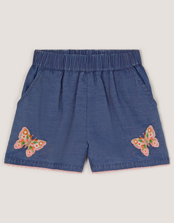 Butterfly Embroidered Pull On Shorts, Blue (BLUE), large