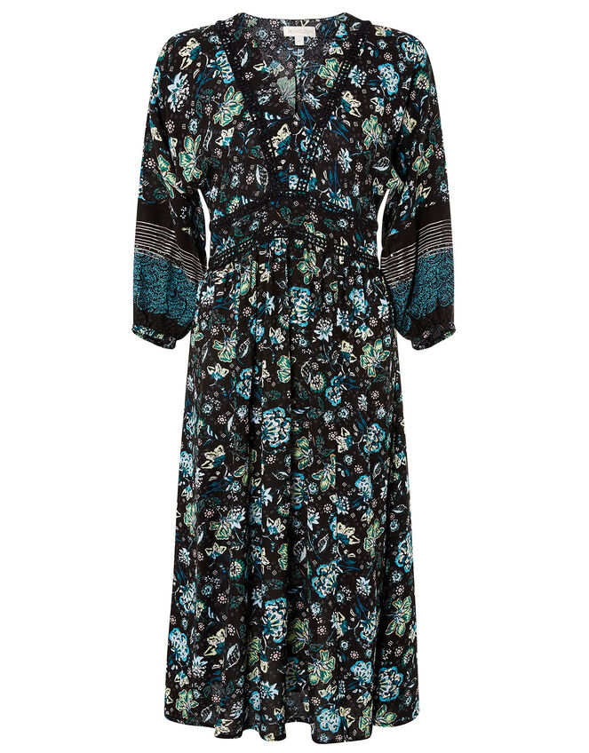 Floral Midi Dress in LENZING™ ECOVERO™, Black (BLACK), large