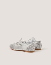 Butterfly Glitter Ballet Flats, Silver (SILVER), large
