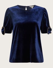 Vita Bow Sleeve Velvet T-Shirt, Blue (MIDNIGHT), large