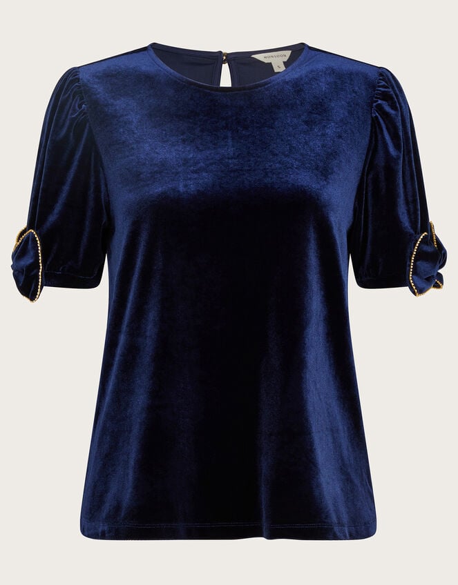 Vita Bow Sleeve Velvet T-Shirt, Blue (MIDNIGHT), large