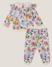 Baby Floral Collared Sweatshirt and Joggers Set, Ivory (IVORY), large